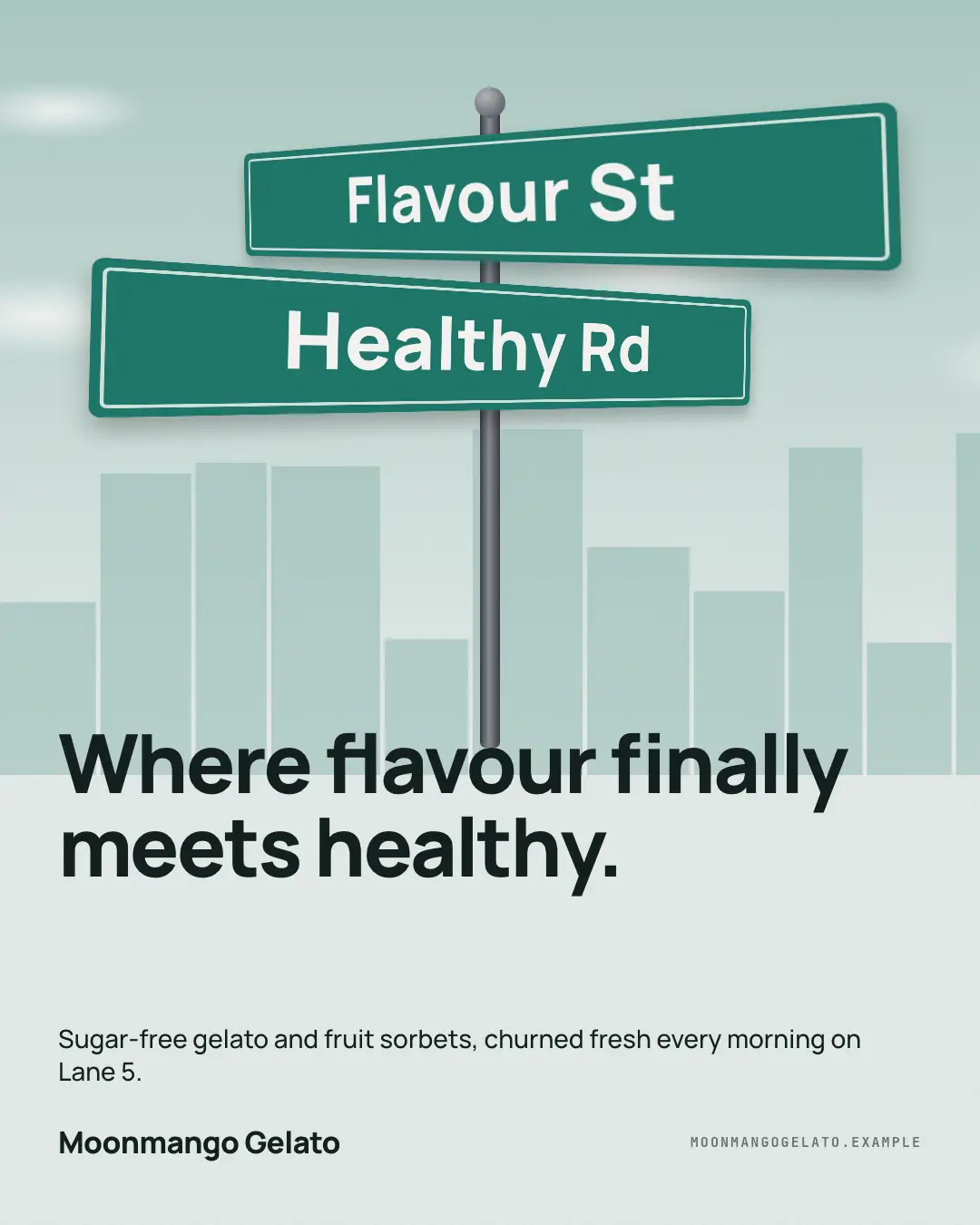 Sample Crossroads creative (Posters & OOH template), shown on the fictional brand Moonmango Gelato