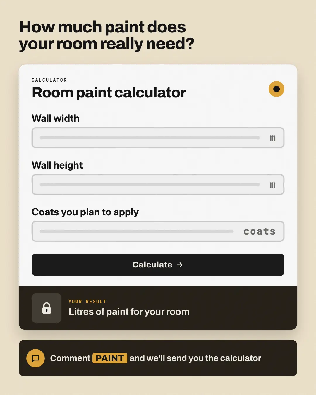 Sample Calculator teaser creative (Lead-magnet teasers template), shown on the fictional brand Roomtone Decor