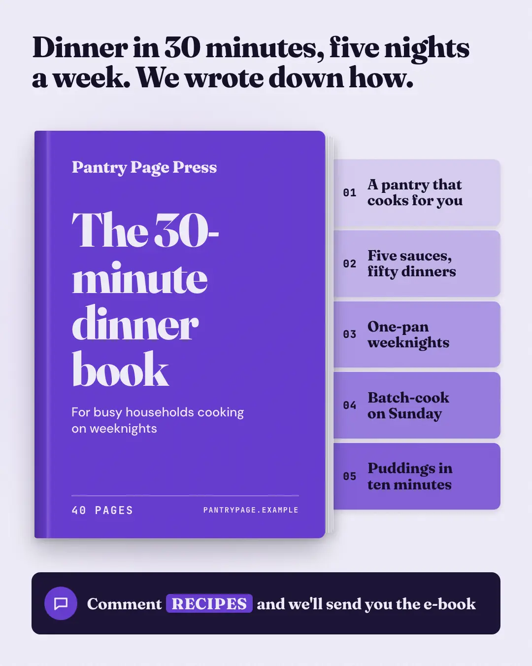 Sample Playbook cover creative (Lead-magnet teasers template), shown on the fictional brand Pantry Page Press