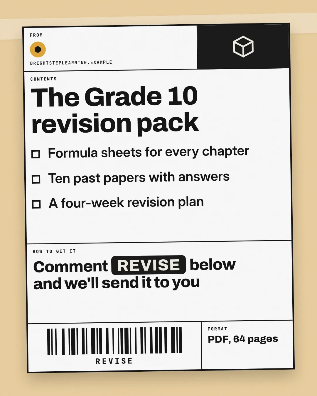 Sample Shipping label creative (Lead-magnet teasers template), shown on the fictional brand Brightstep Learning