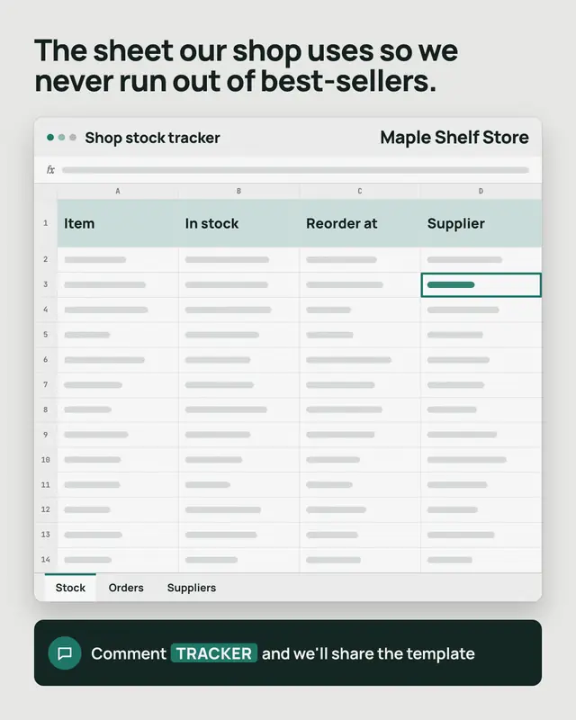 Spreadsheet template — sample creative