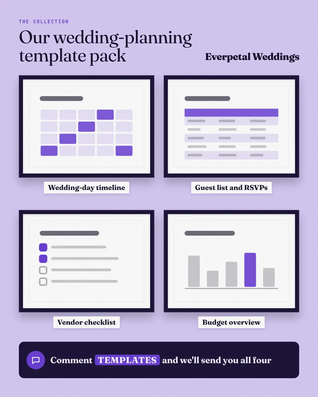 Sample Template gallery creative (Lead-magnet teasers template), shown on the fictional brand Everpetal Weddings