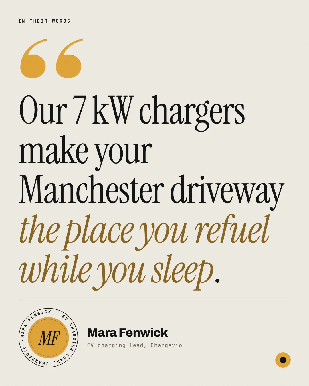 Sample Quote portrait creative (People & story template), shown on the fictional brand Chargevio