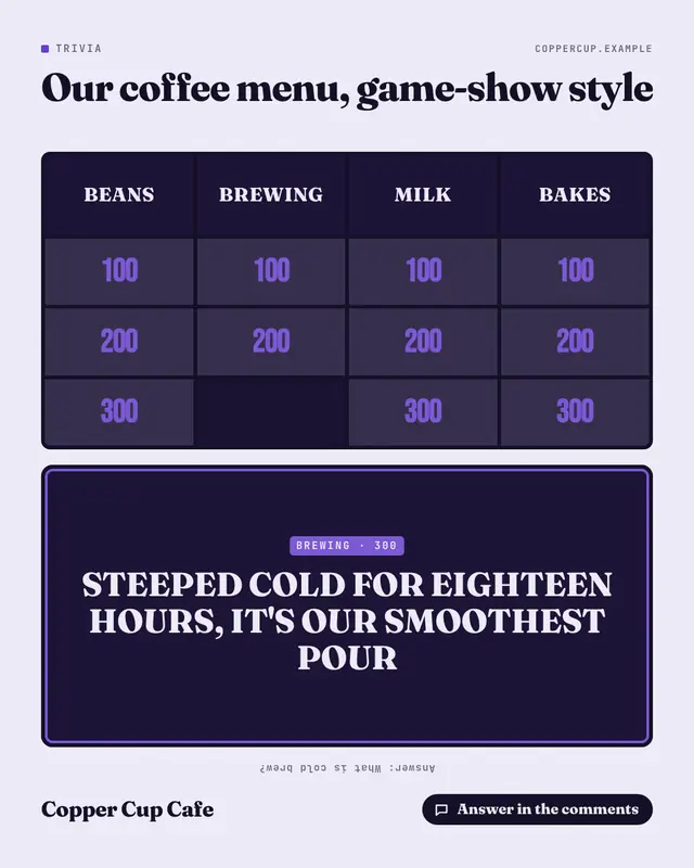 Trivia board — sample creative