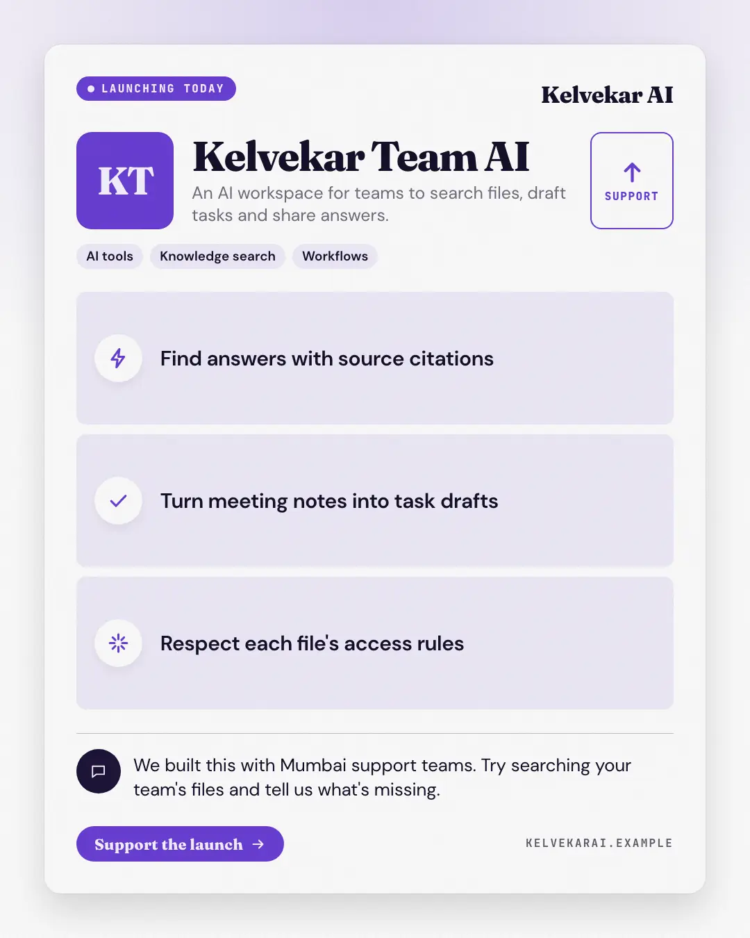 Sample Directory listing creative (Openings & reveals template), shown on the fictional brand Kelvekar AI