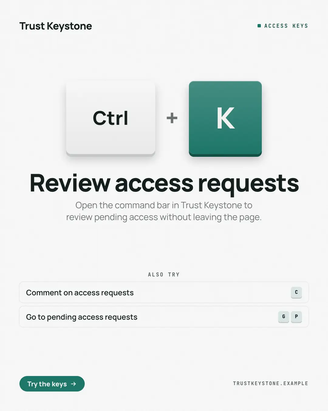 Sample Hotkey keycaps creative (Releases & roadmaps template), shown on the fictional brand Trust Keystone