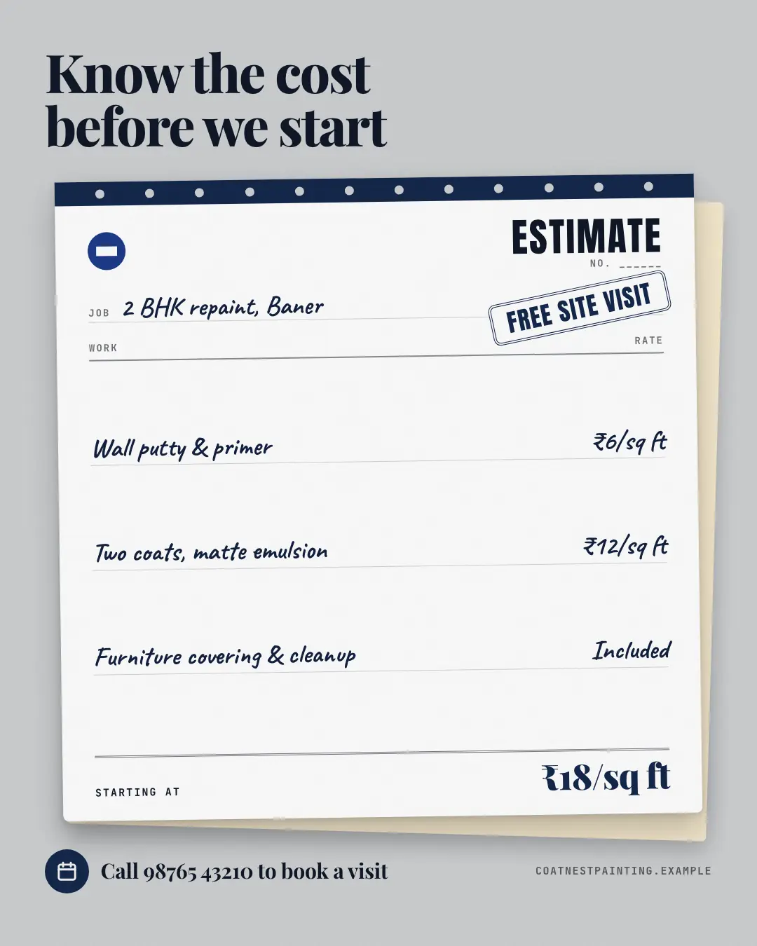 Sample Estimate pad creative (Salons, repairs & consultants template), shown on the fictional brand Coatnest Painting