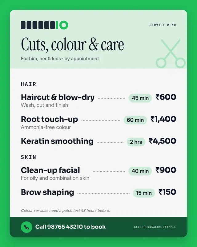 Menu with durations — sample creative