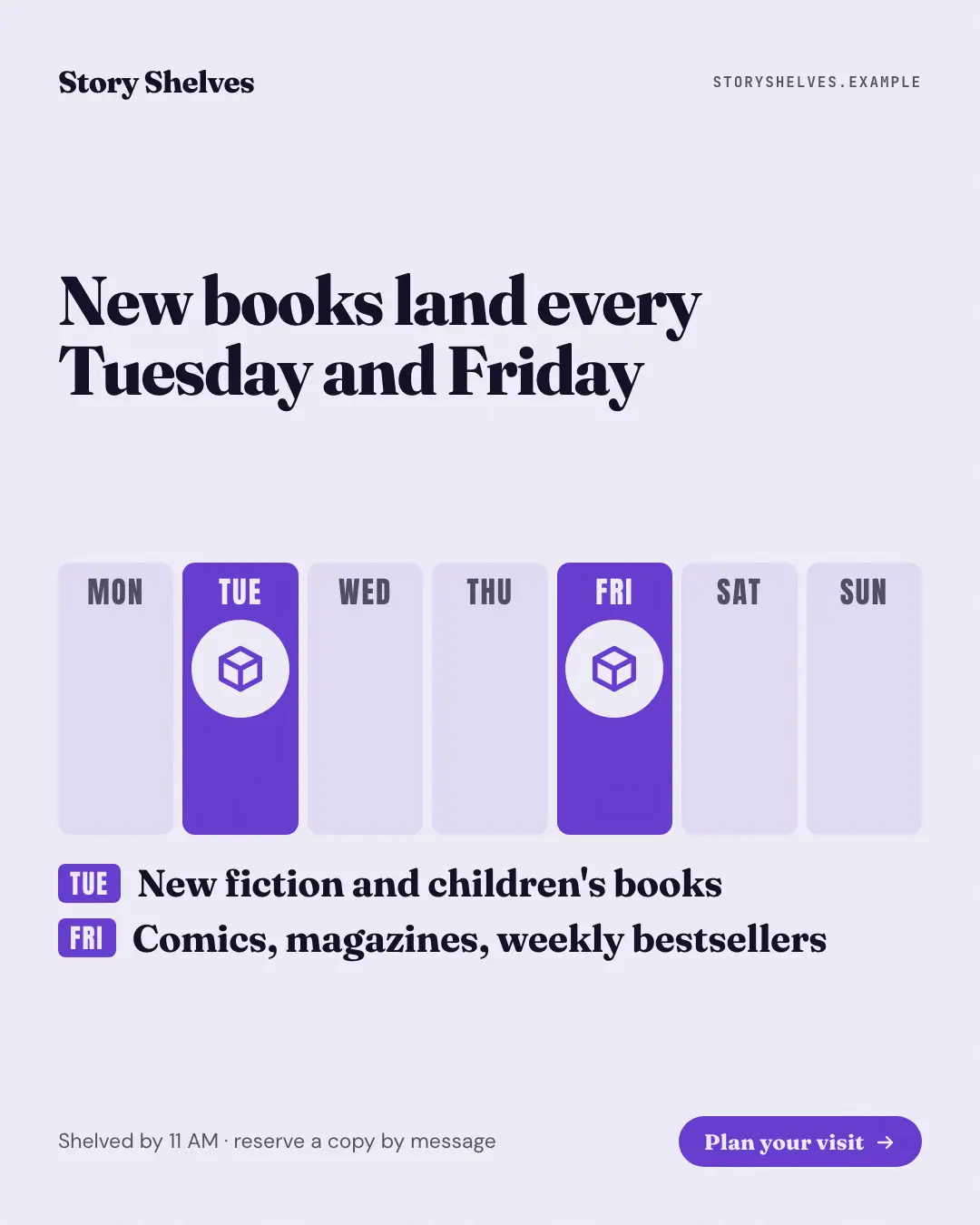 Sample Fresh stock days creative (Products & catalog template), shown on the fictional brand Story Shelves