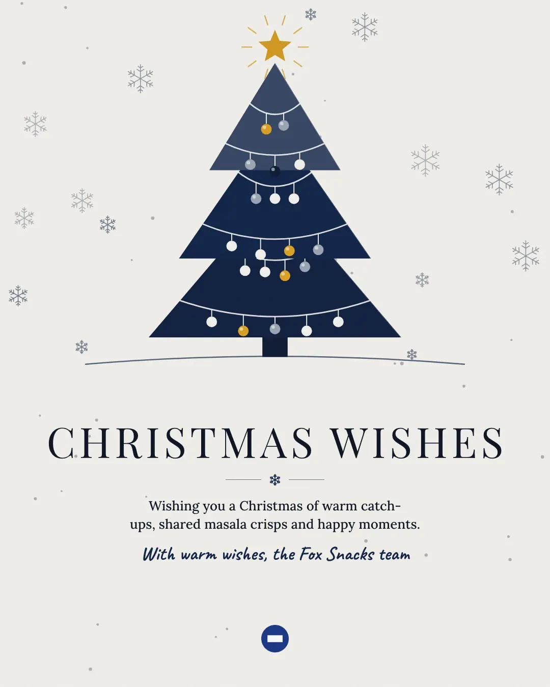 Sample Christmas greeting creative (Seasonal & events template), shown on the fictional brand Fox Snacks