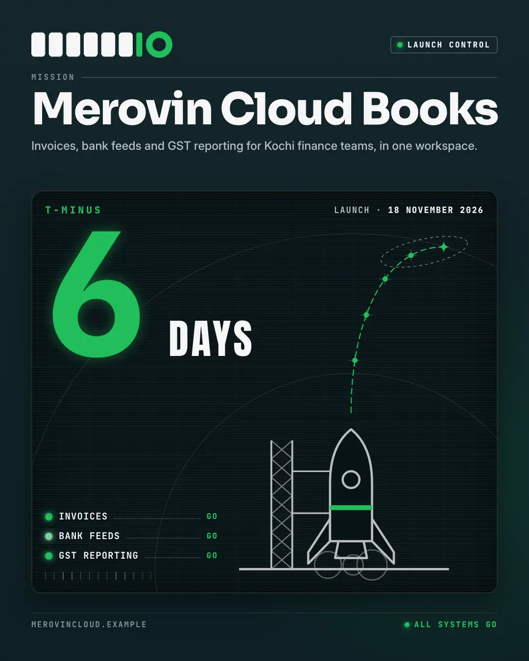 Sample Launch countdown creative (Seasonal & events template), shown on the fictional brand Merovin Cloud