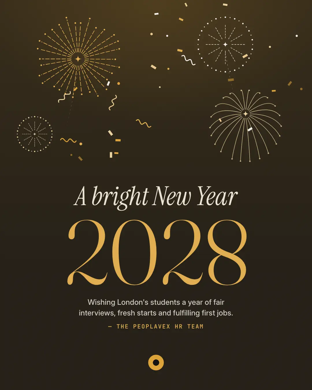 Sample New Year greeting creative (Seasonal & events template), shown on the fictional brand Peoplavex HR
