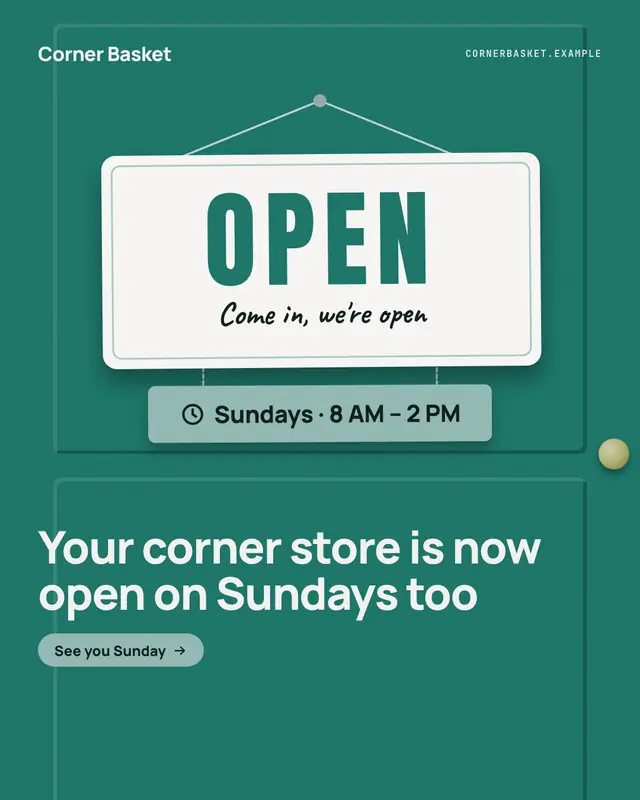 Hanging OPEN card — sample creative