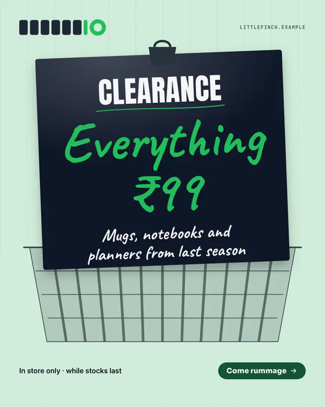 Clearance bin card — sample creative