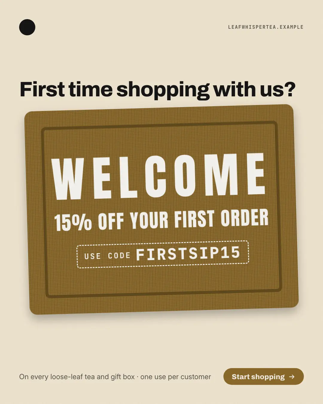 Sample Doormat code creative (Offer tags & coupons template), shown on the fictional brand Leafwhisper Tea
