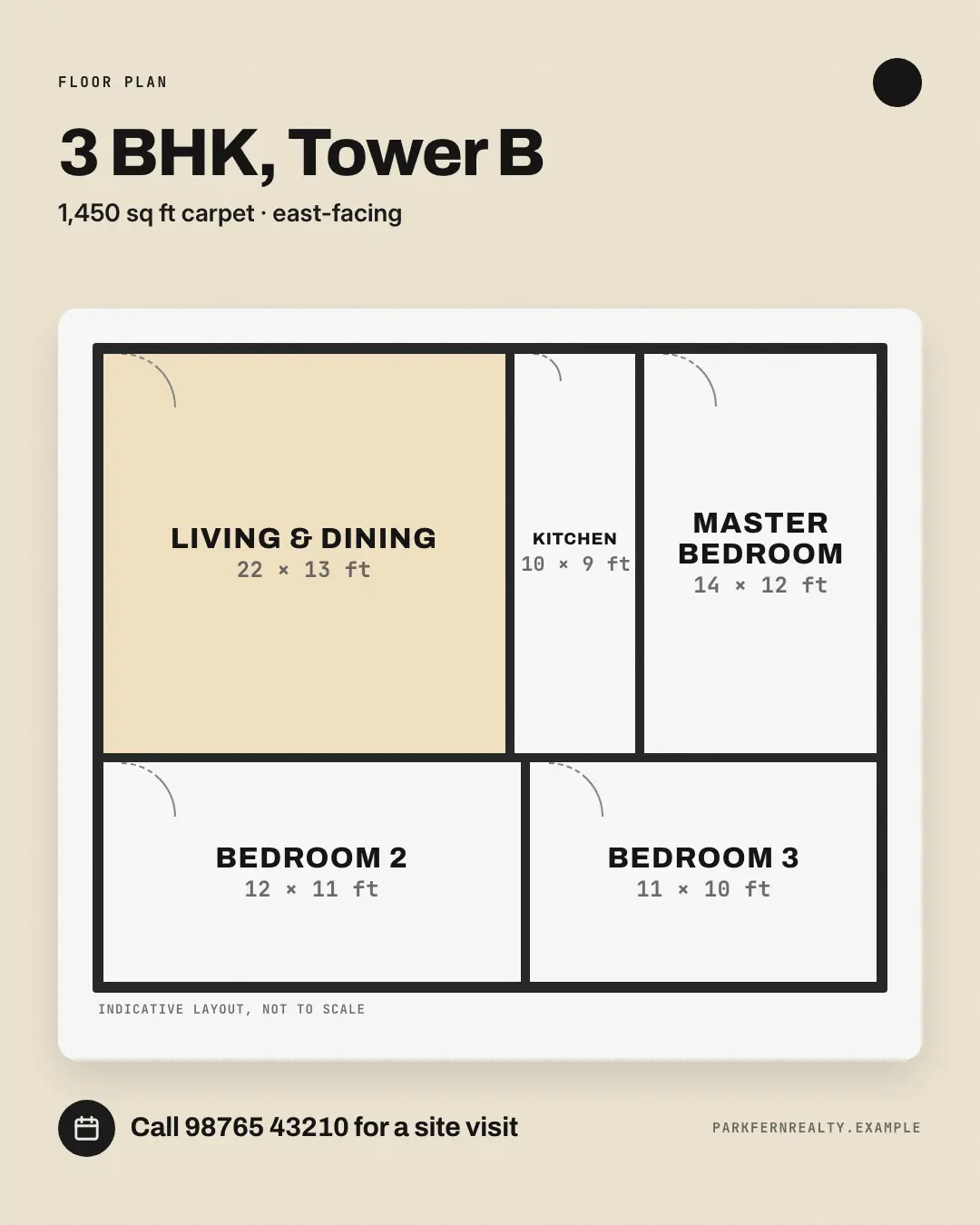 Sample Floorplan sketch creative (Clinics, tutors, homestays & garages template), shown on the fictional brand Parkfern Realty