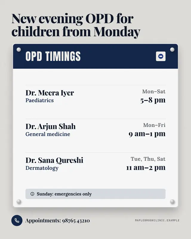 OPD timings board — sample creative