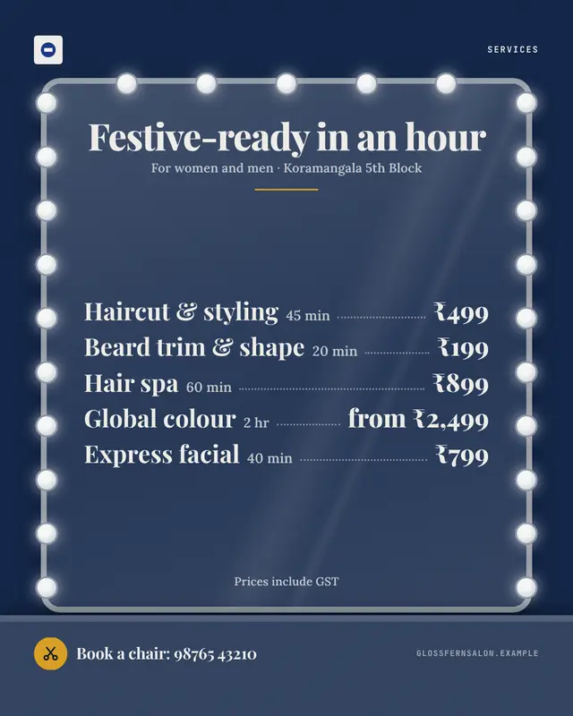 Salon mirror menu — sample creative