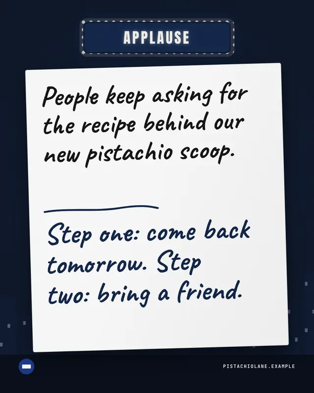 Applause cue card — sample creative