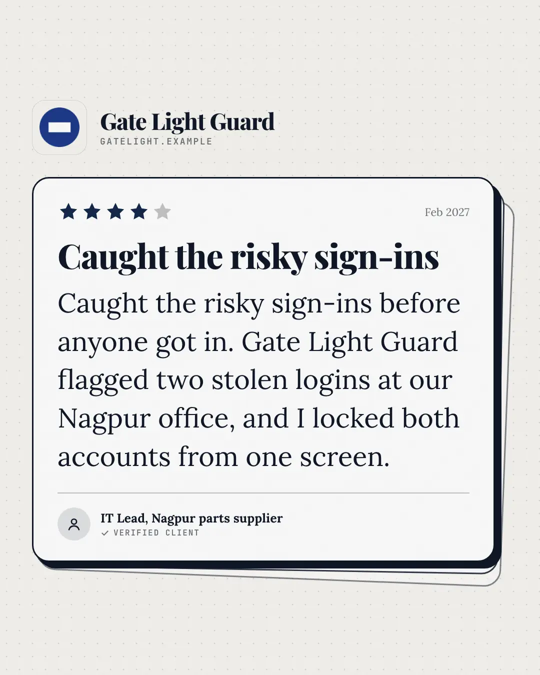 Sample App review creative (UI mimic template), shown on the fictional brand Gate Light