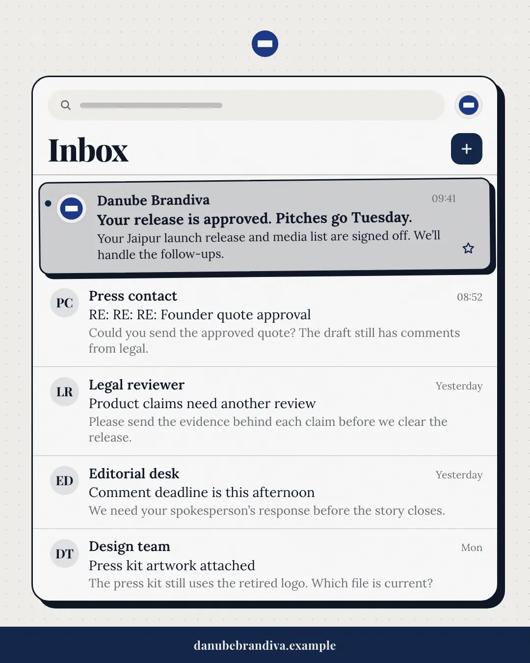 Sample Inbox creative (UI mimic template), shown on the fictional brand Danube Brandiva