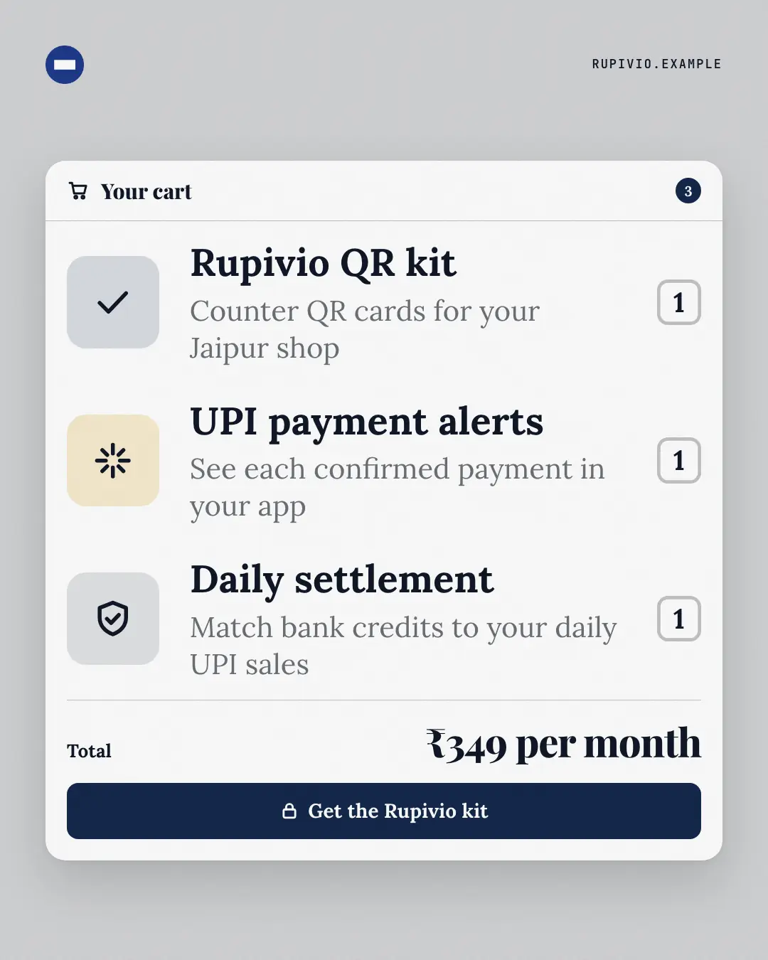 Sample Your cart creative (Apps people check template), shown on the fictional brand Rupivio