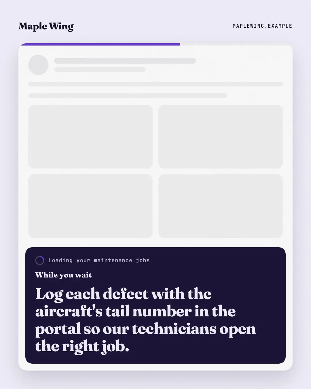Sample While you wait creative (Apps people check template), shown on the fictional brand Maple Wing