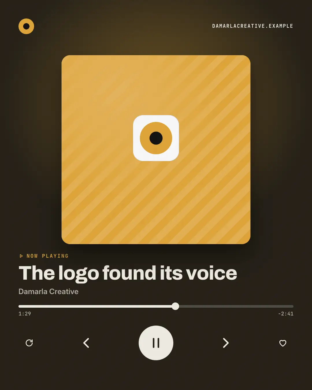 Sample Now playing creative (Apps people check template), shown on the fictional brand Damarla Creative