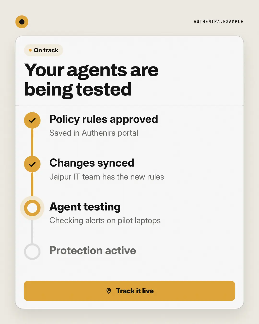 Sample Order tracker creative (Apps people check template), shown on the fictional brand Authenira