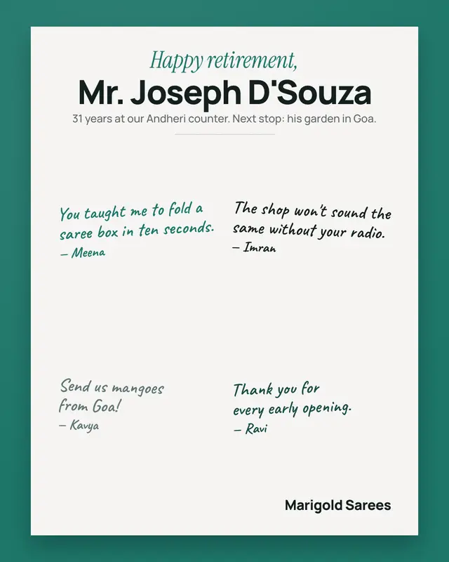 Farewell card — sample creative
